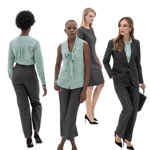 Ladies wearing green and charcoal office wear